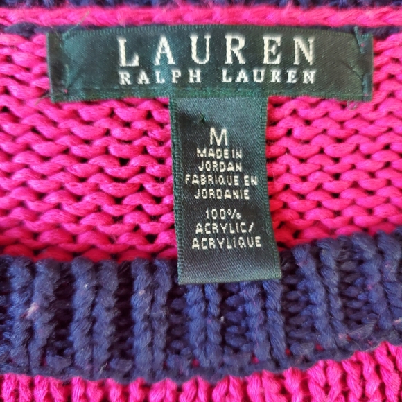 Lauren Ralph Lauren Vibrant Pink and Black Striped Knitted Sweater Size M - Picture 3 of 4
